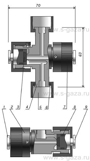 Клапан трехходовой стальной для манометра КМ 1.00