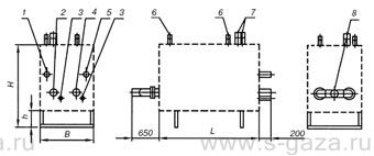 Габаритный чертеж газорегуляторной установки ГРУ-15-2НВ-У1
