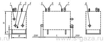 Габаритный чертеж газорегуляторной установки ГРУ-16-2НВ-ПУ1 