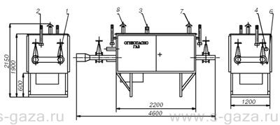 Габаритный чертеж газорегуляторного пункта шкафного ГРПШ-15-2Н(В)У1