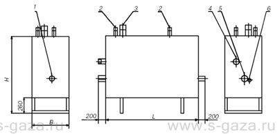 Габаритный чертеж газорегуляторной установки ГРУ-13-2Н(В)У1